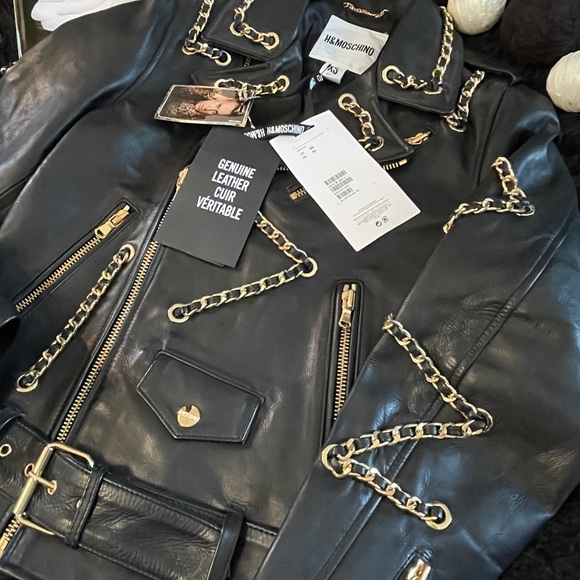 Moschino x H&M Limited Edition Leather with Gold chain link Jacket - Picture 2 of 10